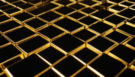 golden cubes on a black background, close-up, macroの素材