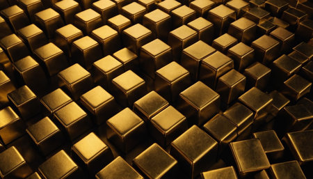 Golden Cubes Background. 3d Render Illustration. Golden Cubes Background.の素材
