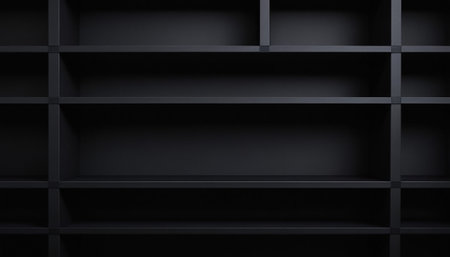 3d rendering of empty black bookshelf in the dark roomの素材