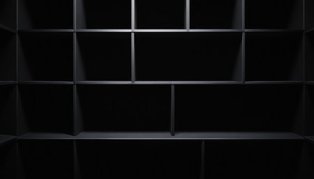 3d rendering of black empty shelves on a wall in a roomの素材