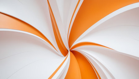 Abstract background of curved paper sheets in orange and white colors. 3d render illustrationの素材