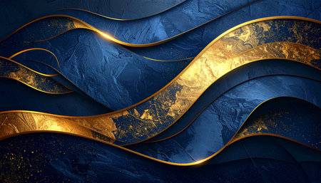Blue background with gold waves. Element for design. Template for designの素材