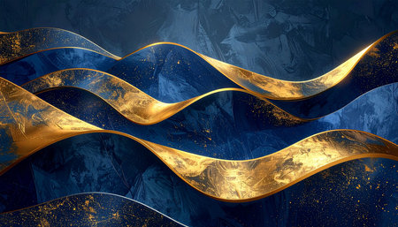 abstract blue background with golden waves. 3d rendering - illustrationの素材