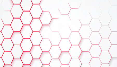 Abstract 3d rendering of white hexagonal background with red hexagonsの素材