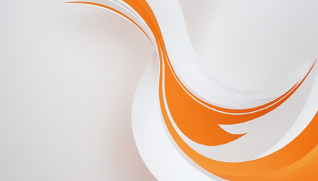 Abstract white background with orange curved lines. 3d render illustration.の素材