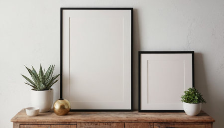 Mock up poster frame in modern interior background. 3d renderの素材