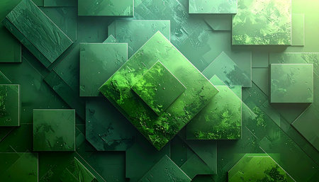 Abstract geometric background with green squares. 3D render. Computer generatedの素材