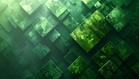 Green Abstract Background with Cubes. 3D Render Illustration.の素材