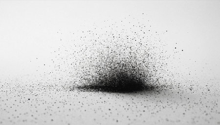 Black particles explosion isolated on white background. Abstract black particles explosion.の素材
