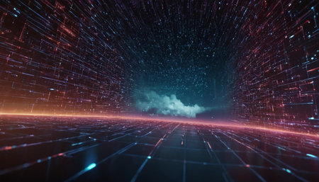 Futuristic technology background with glowing lines and particles. 3d renderingの素材