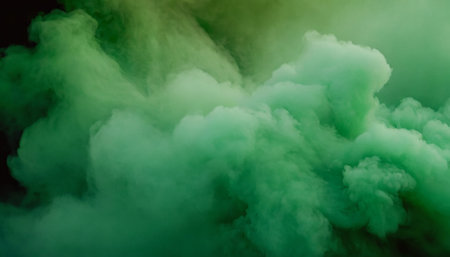 Green cloud of smoke on black background. Fantasy fractal design. 3D renderingの素材