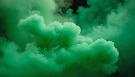 Green cloud of smoke on black background. Colorful abstract background.の素材