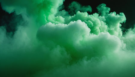 Green smoke on black background. Abstract cloudscape. 3D renderingの素材