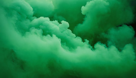 Green smoke on a black background. Abstract background. Texture of smoke.の素材