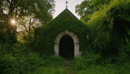 An old church in the woods at sunset, England, UK.の素材