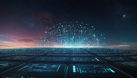 Futuristic technology background with circuit board and binary code. 3d renderingの素材