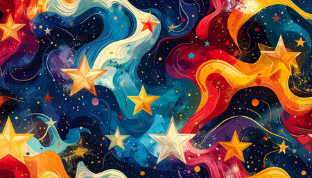 Abstract background with stars. Hand drawn vector illustration in watercolor style.の素材