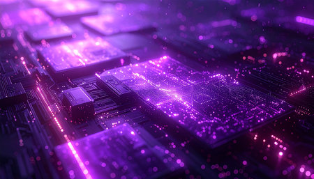 Futuristic circuit board with glowing lights, 3d rendering backgroundの素材