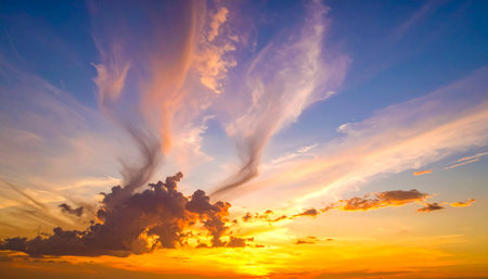 Cloudscape, Colored Clouds at Sunset near the Ocean, Backgroundの素材