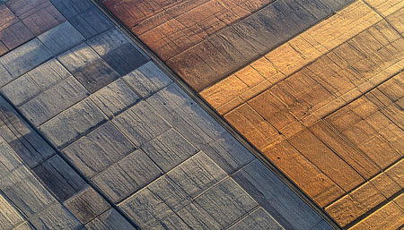 Aerial view of the harvest fields in Poland. Top view.の素材