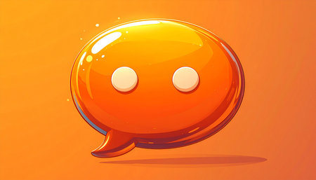 Illustration of a glossy orange speech bubble on an orange background.の素材