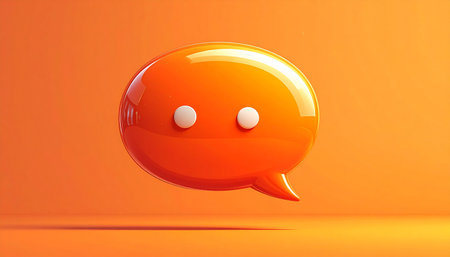 Orange Speech Bubble on orange background. 3D Rendering Concept.の素材