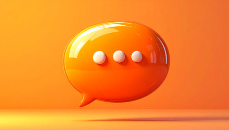 3d render of speech bubble with white dots on orange background.の素材