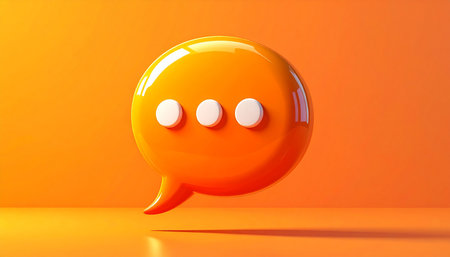 Orange speech bubble on orange background. 3d render. Speech bubble.の素材