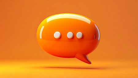 Orange chat bubble isolated on orange background. 3d render illustration.の素材