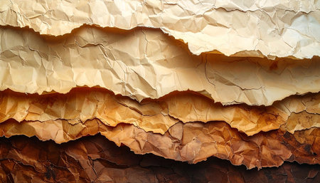 Crumpled paper background. Brown crumpled paper texture.の素材