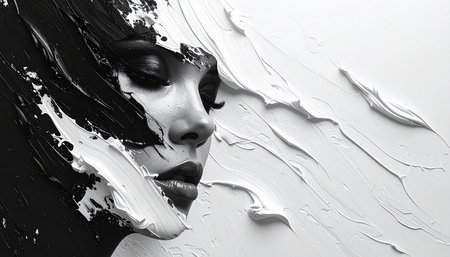 abstract black and white acrylic paint background texture with grunge brush strokesの素材