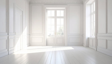White empty room with window and parquet floor. 3D renderingの素材