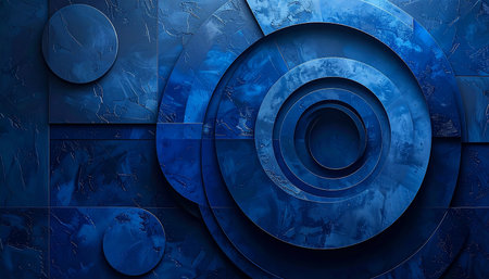 Blue abstract background with circles and spirals. 3d illustration.の素材