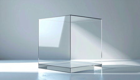 Glass cube on a gray background. 3d rendering, mock upの素材