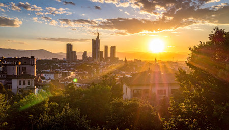 Sunset over the city of Turin, Piedmont, Italyの素材