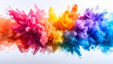 Colorful explosion of colored smoke on a white background. Abstract backgroundの素材