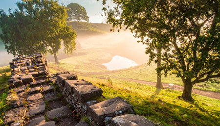 Sunrise over the misty Derwent Valley in English Lake Districtの素材