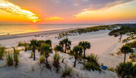 Panoramic view of beautiful sunset over the sand dunes on the beach of Curacaoの素材