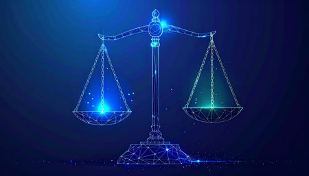 Scales of justice. Abstract illustration. Polygonal blue backgroundの素材