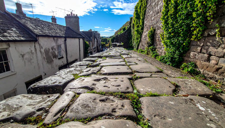 Stone walkway in the old town of Dinan, Brittany, Franceの素材