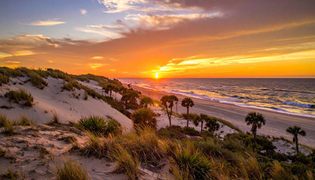 Sunset on the beach of Sanibel Island, Florida, USAの素材