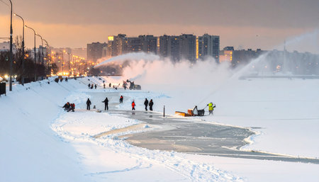 People on the embankment of the Kazan River at sunset.の素材