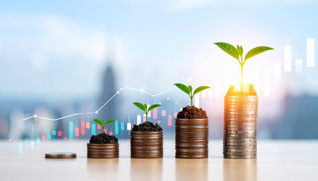 Investment concept, Coins graph stock market 3d Illustration.の素材