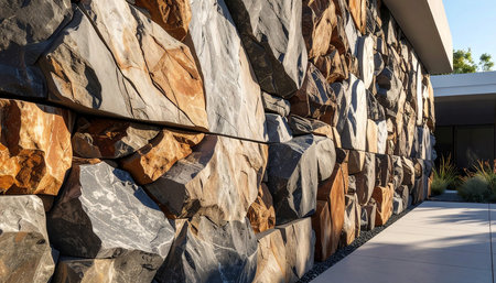 Modern stone wall texture background for interior exterior decoration and industrial construction.の素材