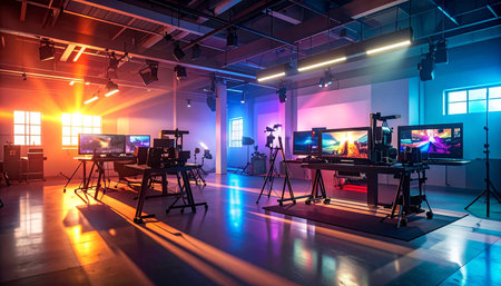 Interior of a modern video editing studio. 3D rendering.の素材