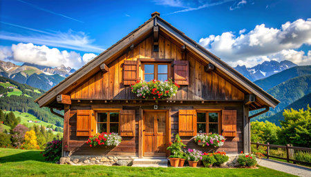 Traditional wooden house in the Swiss Alps. Switzerland, Europe. Beauty world.の素材