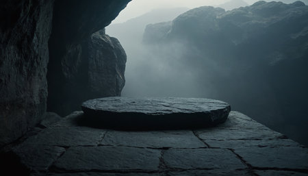 stone platform in the middle of the cave. 3d rendering.の素材