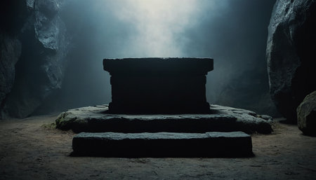 Ruins of an ancient city. Ancient ruins in the dark.の素材