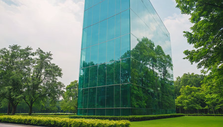 Modern office building with glass facade in the city. Perspective view.の素材