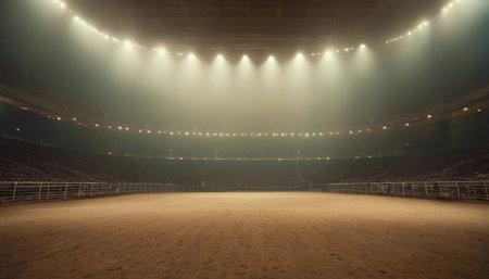 Empty arena with spotlights and lights in the middle of the arenaの素材